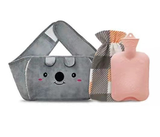 Bouillotte ceinture : housse peluche koala grise avec sangle et poche à eau