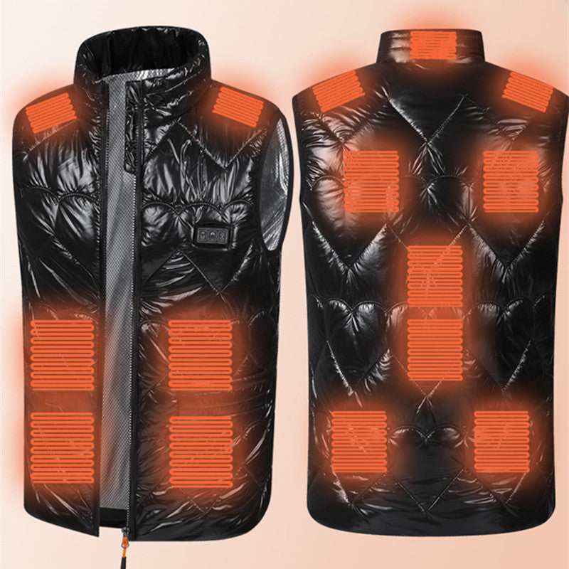 Gilet chauffant femme USB, détail du bouton de réglage trois niveaux