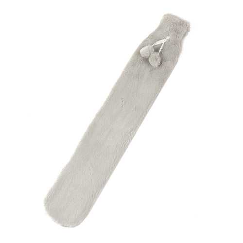 Bouillotte longue à eau 2 L, housse fausse fourrure grise
