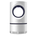 Lampe anti-moustiques UV, boîtier blanc cylindrique, vue de face sur fond blanc
