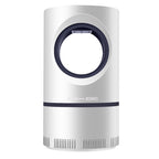 Piège à insectes UV, boîtier blanc cylindrique, vue de face sur fond blanc